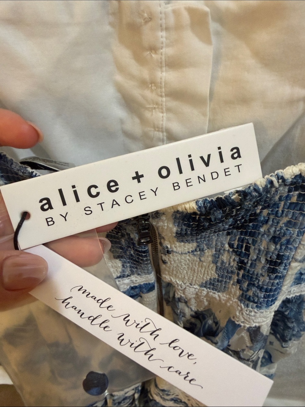 Alice + Olivia White Eyelet Sundress with Blue Floral Print - Picture 3 of 6